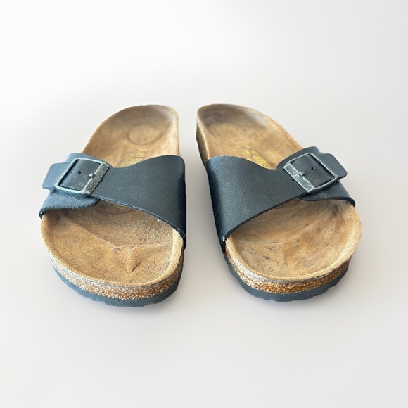 Birkenstock Madrid Slide Sandals Size 41 US 10 Narrow Black Adjustable Strap - Picture 2 of 11